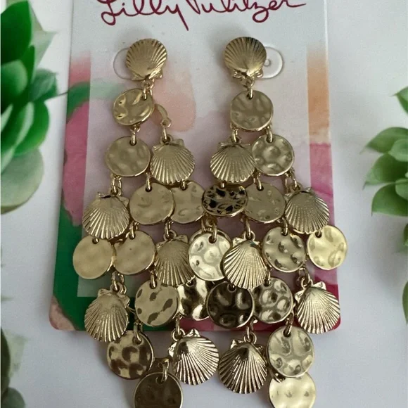 Lilly Pulitzer Gold Shell Maraca Dangle Earrings - Picture 1 of 1